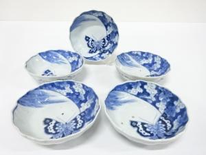 古伊万里　染付　蝶　なます皿　5客